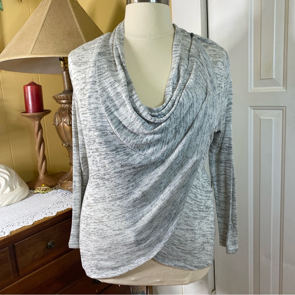 Cato Crossover Space Dye Top Draped Neck Long Sleeves Gray Black Size 14/16W